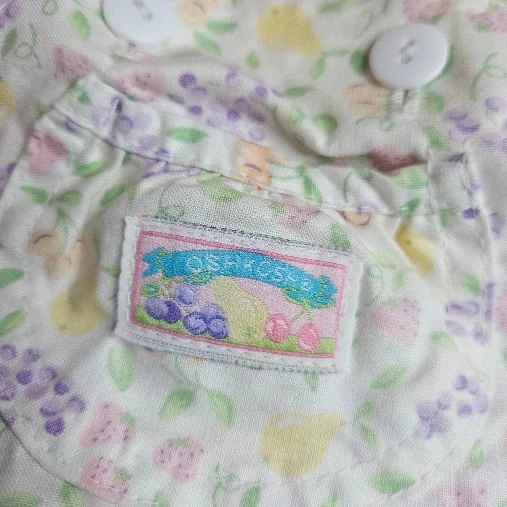 Vintage‎ OshKosh B'gosh Baby Girls 12M Floral Fruit Romper Set Made in USA Pink